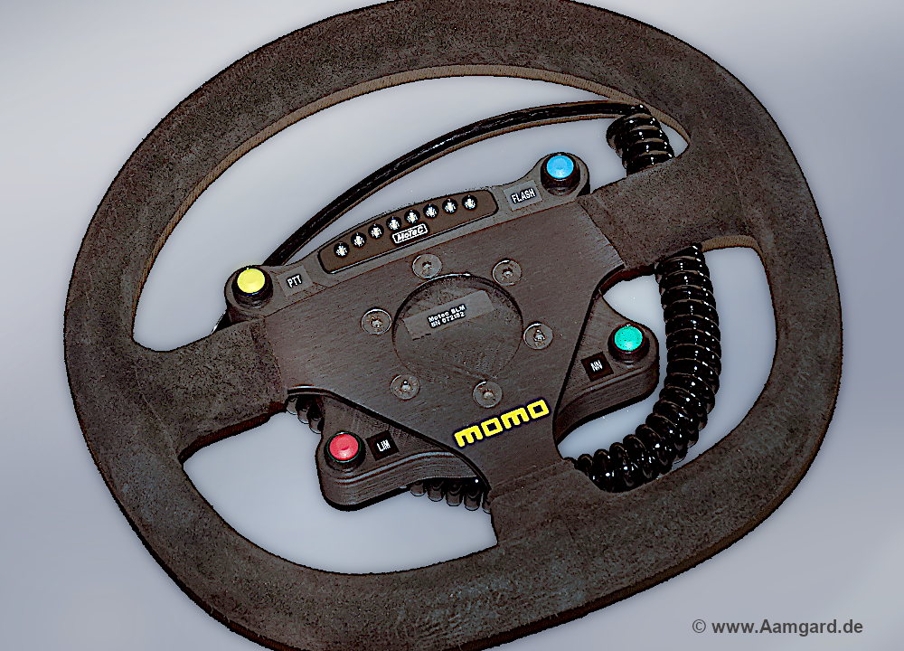 Rennsportlenkrad Porsche 962 mit Spiralkabel und integriertem Motec-Schaltlicht