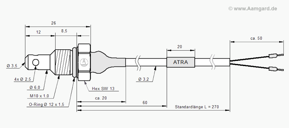 dimension drawing of temperature sensor ATRA M10