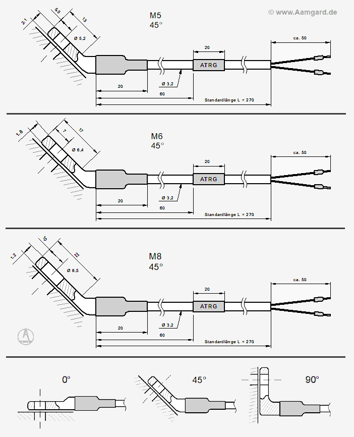dimension drawings surface temperature sensor ATRG